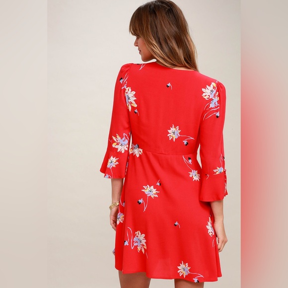 Free People Time On My Side Red Floral Print Wrap Dress - Size Small dresses - Picture 6 of 9